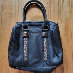Victorias Secret Black & Leopard Handbag With Gold Accents